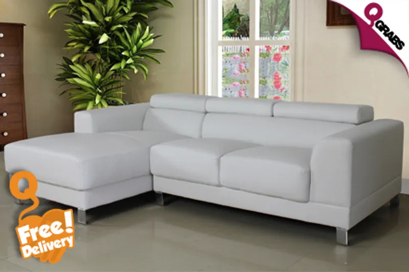 For QR1999, Get Cozy with a White OR Black Two-Seat Sofa with Chaise Lounge - FREE Delivery! (QR3999 Value)